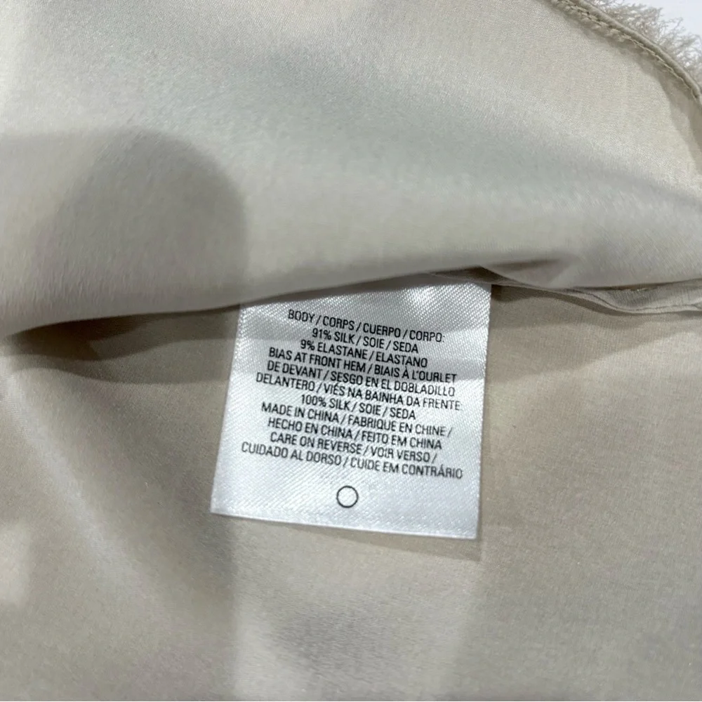 Elie Tahari Women Silk Blouse S Ivory Abstract Print Fringe High-Low Quiet Luxur - Picture 8 of 11